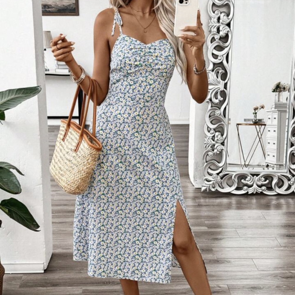 Women's Ditsy Floral High-Slit Dress